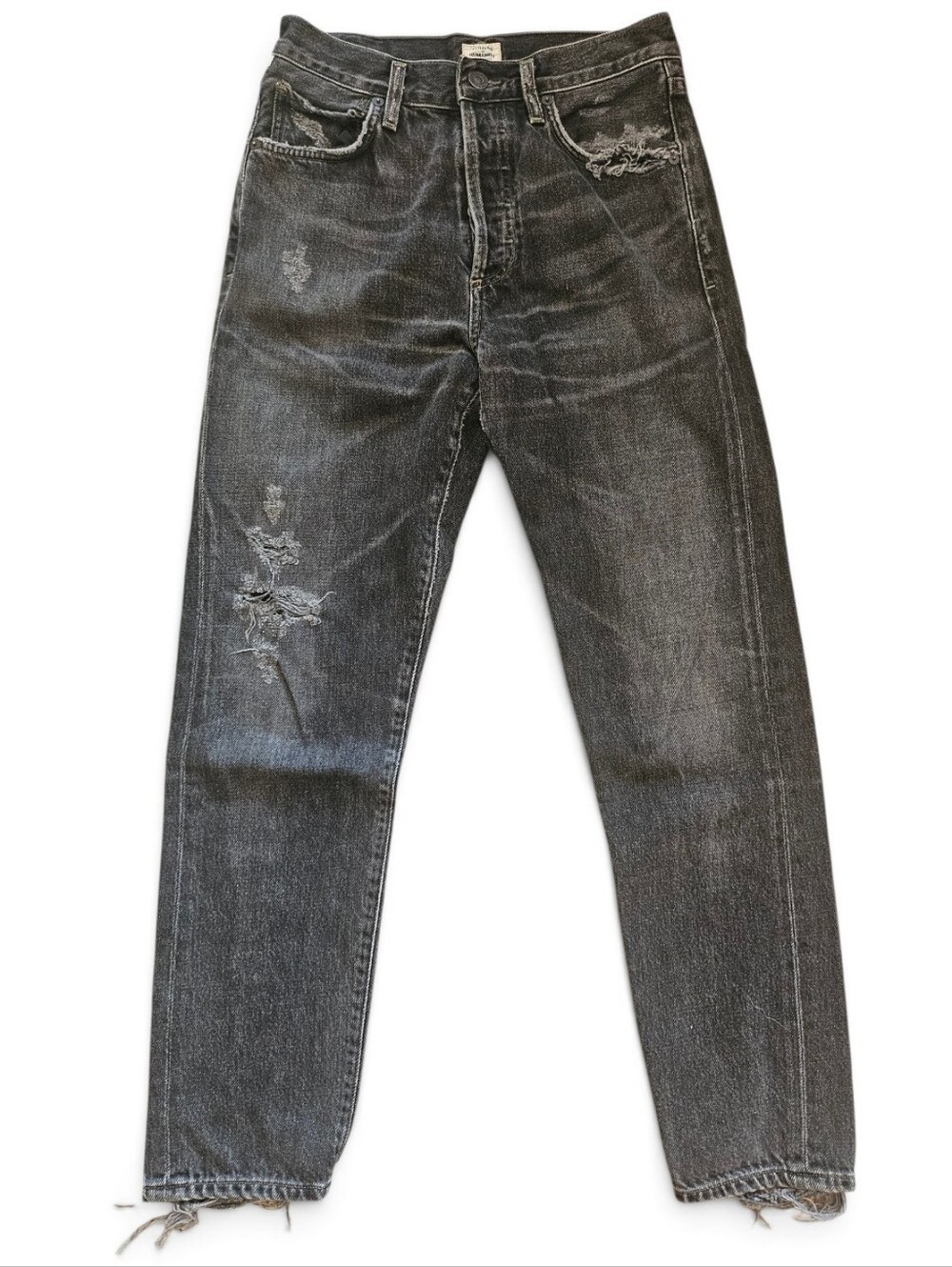Liya High-rise Classic Fit - Distressed Black Washed Jeans